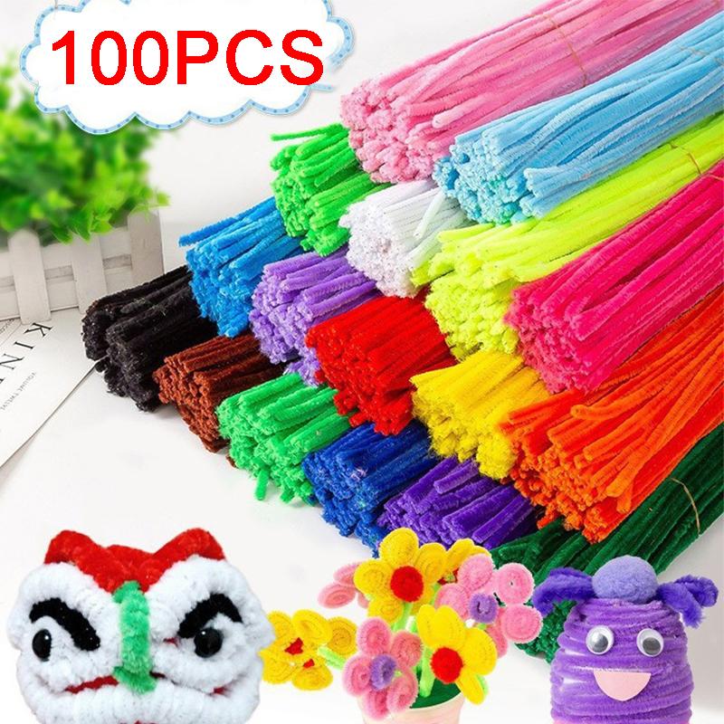 MY Ready Stock 100Pcs Colorful Chenille Stems Pipe Cleaners for Holiday DIY Decorations Art and Craft bunga dawai kawat bulu