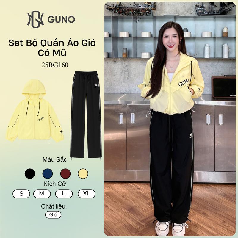 GUNO-Bộ quần áo gió NỮ GUNO có mũ LOGO ngực sọc nhỏ lót HABUTAI SP5 Top Women | 25BG160