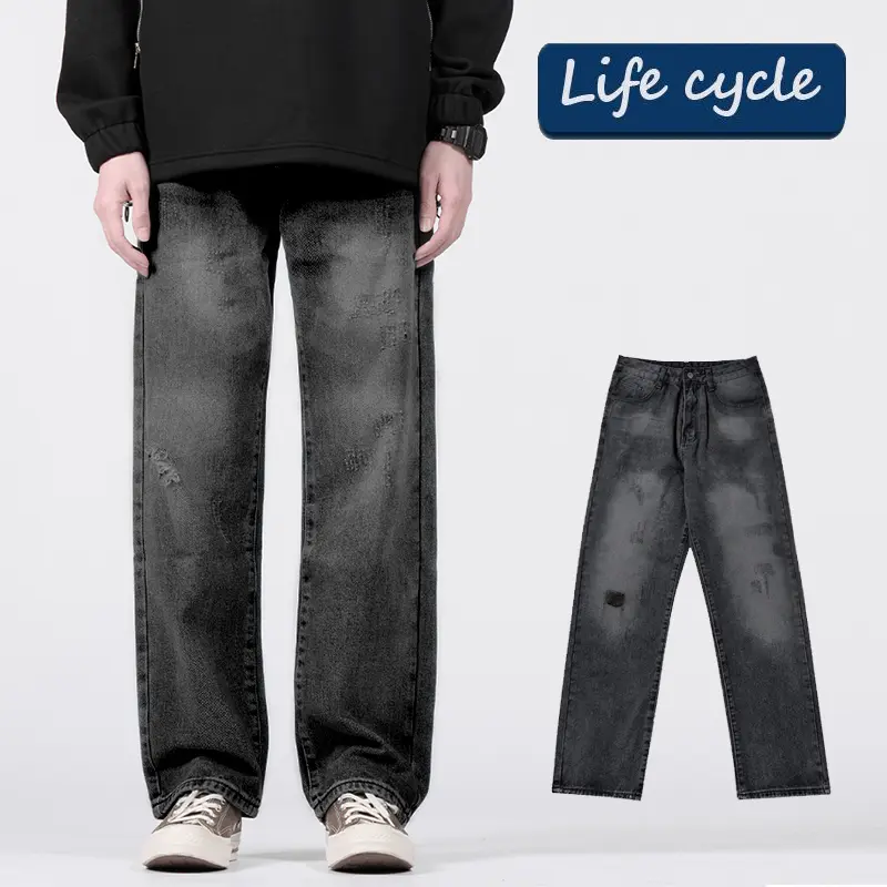 Life cycle Quần Jean Rách, Dành Cho Nam, Nhuộm Gradient, quần jeans nam，quần jean nam ống Đứng rộng suông，boy phố，rock revival chính hãng，custom，boyfriendjeans，xịn，cao cấp，bonkers，shiny Menswear Tim Màu Đen Pants Ong