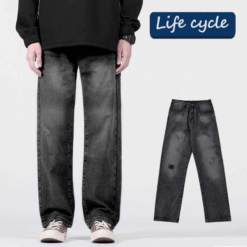 Life cycle Quần Jean Rách, Dành Cho Nam, Nhuộm Gradient, quần jeans nam，quần jean nam ống Đứng rộng suông，boy phố，rock revival chính hãng，custom，boyfriendjeans，xịn，cao cấp，bonkers，shiny Menswear Tim Màu Đen Pants Ong 0