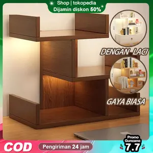 Rak Buku Kayu  Mini Rak Buku  Belajar Kayu Susun Rak Desktop Storage Rak Organizer Dengan Laci meja konsul Furniture
