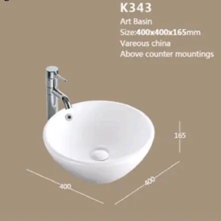 K343 white putih Washtafel wikea keramik bulat mangkok meja 40cm Wastafel Minimalis