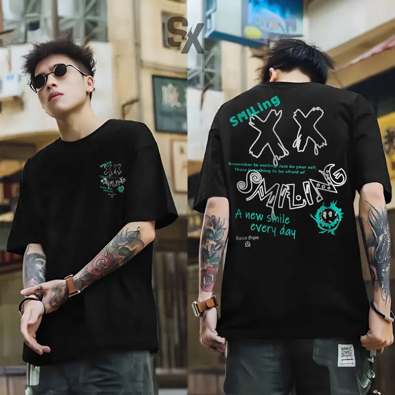 Baju Kaos Distro Pria Dan Wanita Lengan Pendek Motif Smilling Bergambar Kekinian T-shirt Kaos Sablon Lengan Belakang Trendy Combed Atasan Keren 0