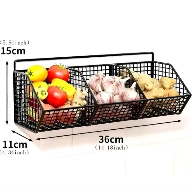 Rak Penyimpan Bawang Putih Jahe Gantung Dapur Besi 3 Sekat Anti Karat - Dinding, Buah, Penyimpanan, Paku 2