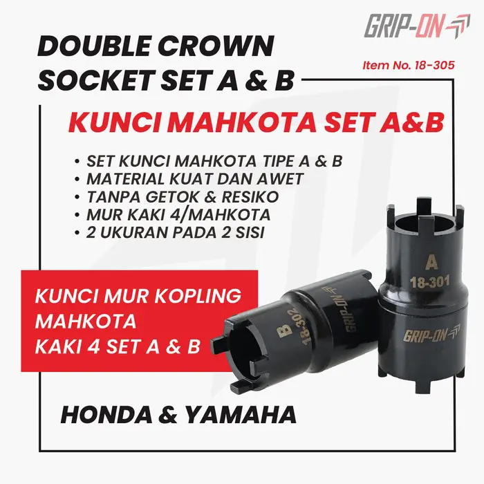 Kunci Mahkota Set 2 Pcs - Double Crown Socket Type A & Type B GRIP-ON 3