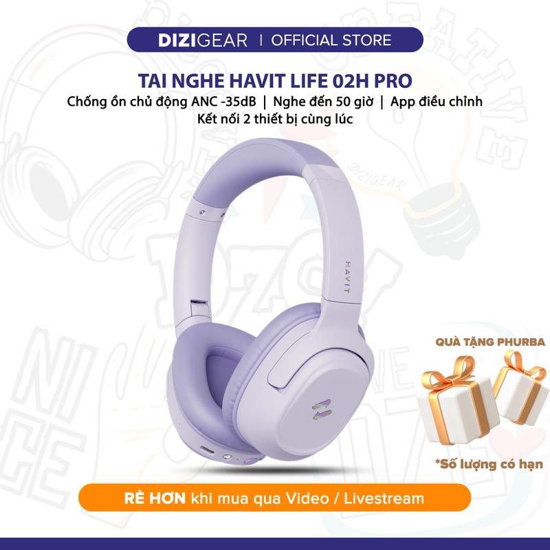 [Tặng quà Phurba] Headphone Bluetooth HAVIT LIFE NC02H, BT 5.4, ANC -30dB, Driver 40mm, App Điều Chỉnh, Nghe Đến 50H - Hàng Chính Hãng