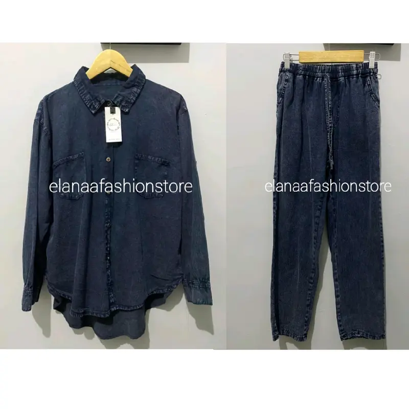 Setelan Kemeja Jeans Wanita Oversize / Oneset Kemeja Jeans Wanita Jumbo Premium 3