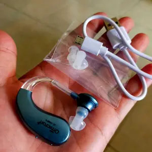 Taff Omicron Alat Bantu Dengar Hearing Aid Baterai Isi Ulang Biru BTE In-Ear Fleksibel Mode Volume Adjustable Baterai Tahan Lama JZ-1088F8
