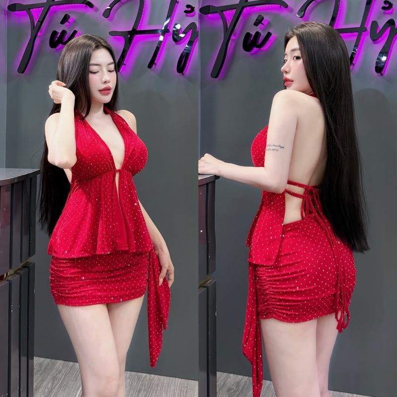  G55 SET THUN ĐÁ ÁO CHÒNG CỔ CỘT DÂY LƯNG ,CHÂN VÁY NGẮN NHÚM ÔM 