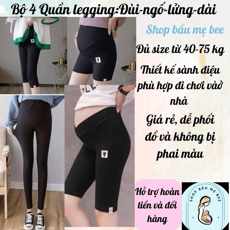 Quần Bầu Legging 4 kiểu dáng Đùi - Ngố - Lửng - Dài chất liệu cotton zip co giãn mềm mịn Shop Bầu Mẹ Bee. Có đáp bụng dây chỉnh từ 40-100kg.