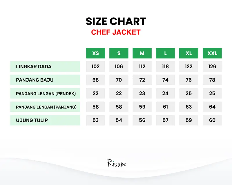 RISUM Angsana Chef Coat / Angsana Chef Jacket List / Baju Chef Angsana Free Bordir Nama 3