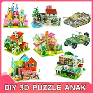 DIY Mainan Puzzle 3D Edukasi Anak 3D Jigsaw Puzzle Paper House mobil pesawat rumah Puzzle Anak