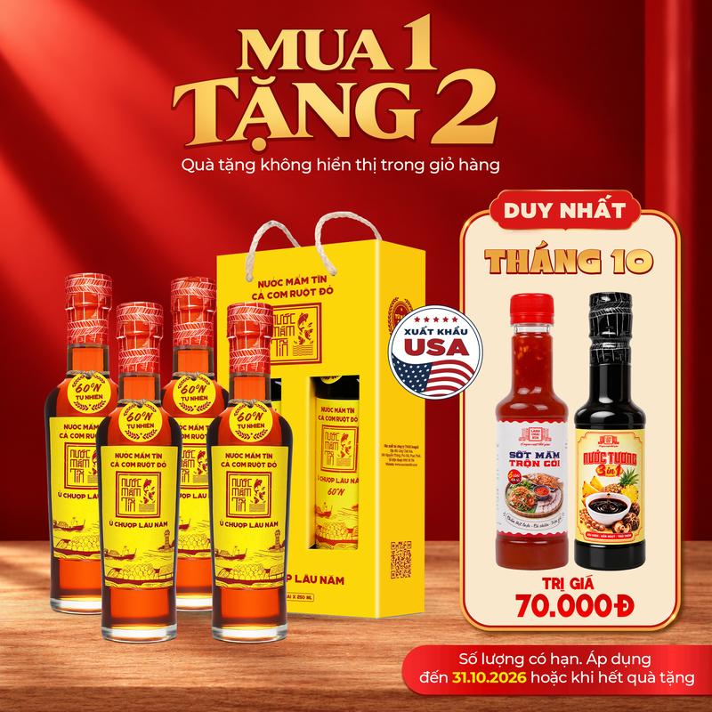 Combo 4 chai 60N 250ml Chai thuỷ tinh Nước Mắm Tĩn Cá Cơm Ruột Đỏ Độ Đạm 60N Nước Mắm Truyền Thống Sạch