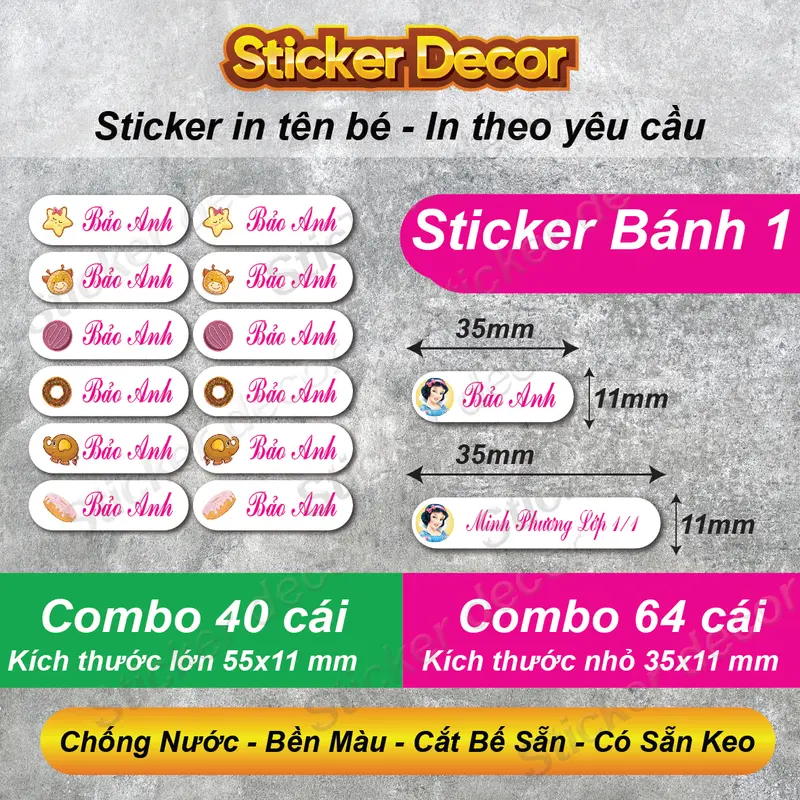 64 STICKER CÓ IN TÊN BÉ Dùng Để Dán Dụng Cụ Học Tập Không Bị Thất Lạc 6