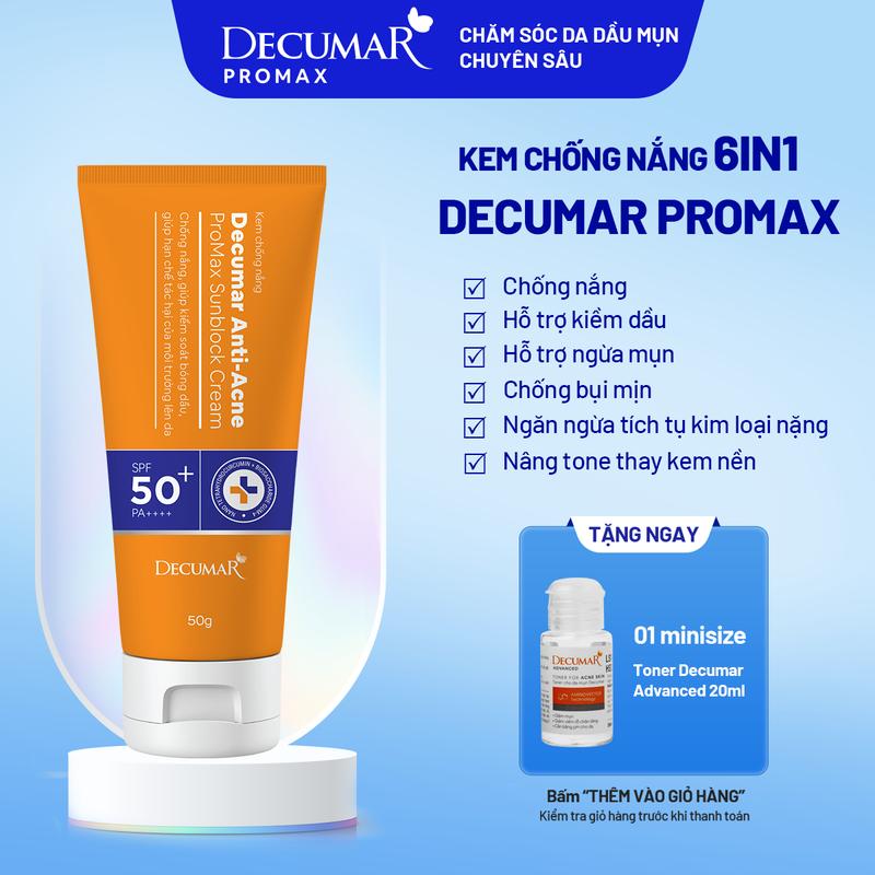 Kem chống nắng Decumar Anti-Acne Promax Sunblock Cream 50g hỗ trợ kiềm dầu dành cho da mụn - DPS01