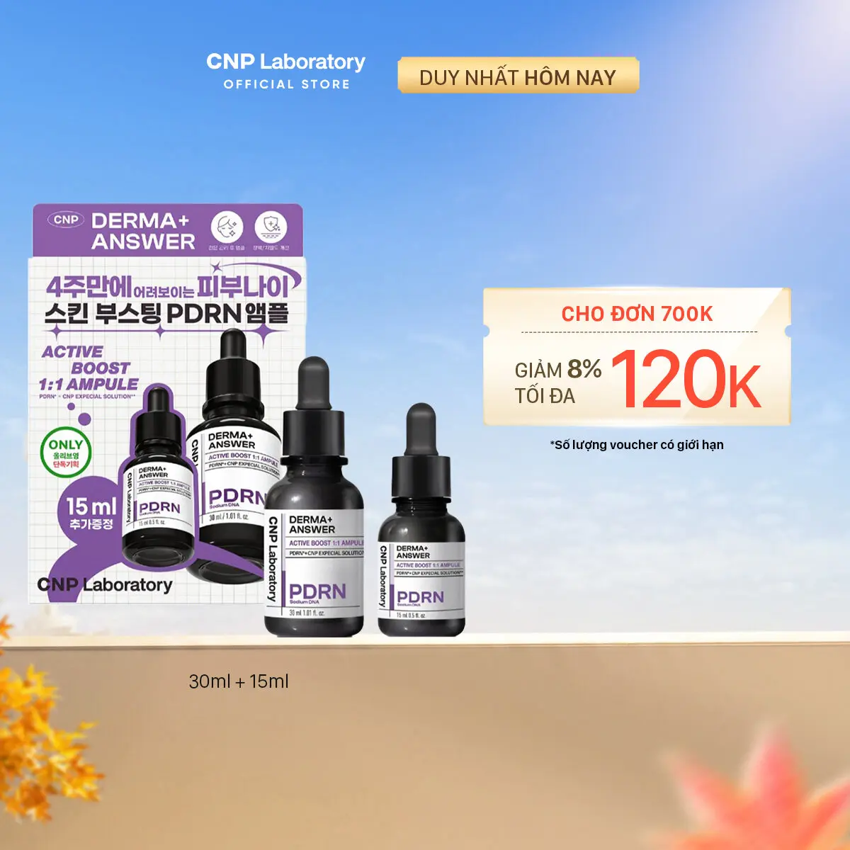 Set tinh chất PDRN căng bóng sáng da hỗ trợ tái tạo da CNP Derma Answer Active Boost Ampule 15ml+30ml