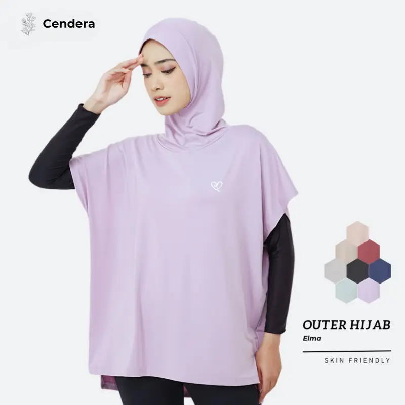 Cendera -  ELMA Atasan Baju Olahraga Wanita Outer Sport Hijab Polos Oversize, Bahan Polynilon Elastis Tidak Menerawang - Top, Outdoor baju olahraga atasan untuk olahraga  wanita 0