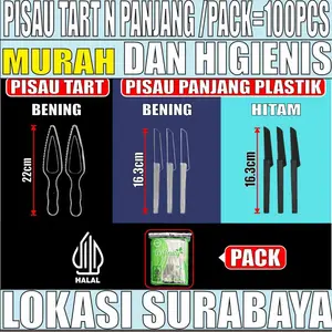 Trifinity Pisau Kue Tart Cake Ulang Tahun HALAL / Pisau Plastik Panjang Hitam Bening Murah Pack Var SDA