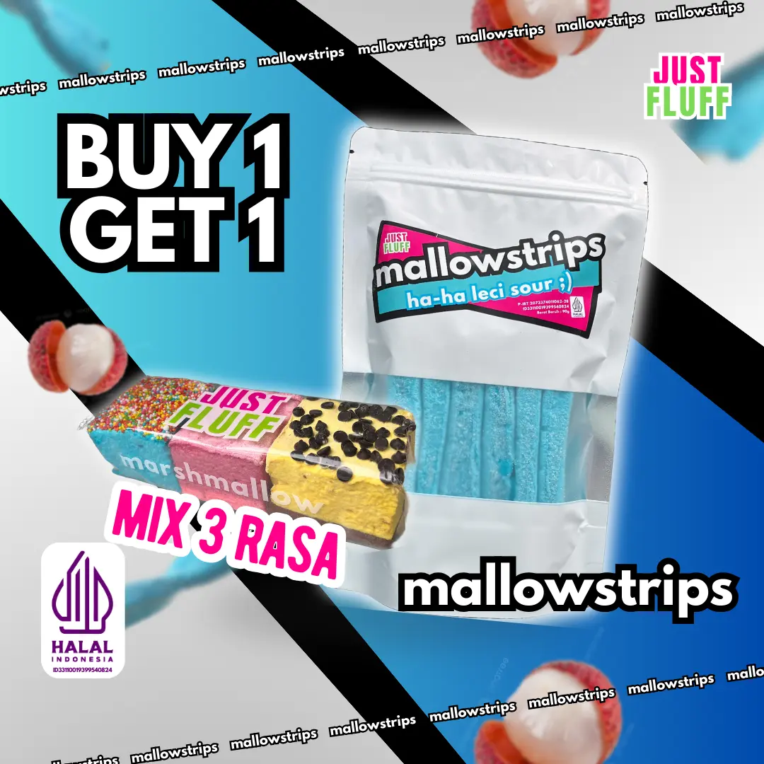 [BUY 1 GET 1] MALLOWSTRIPS + MIX 3 RASA MARSHMALLOW JUSTFLUFF [HALAL] [PROMO]