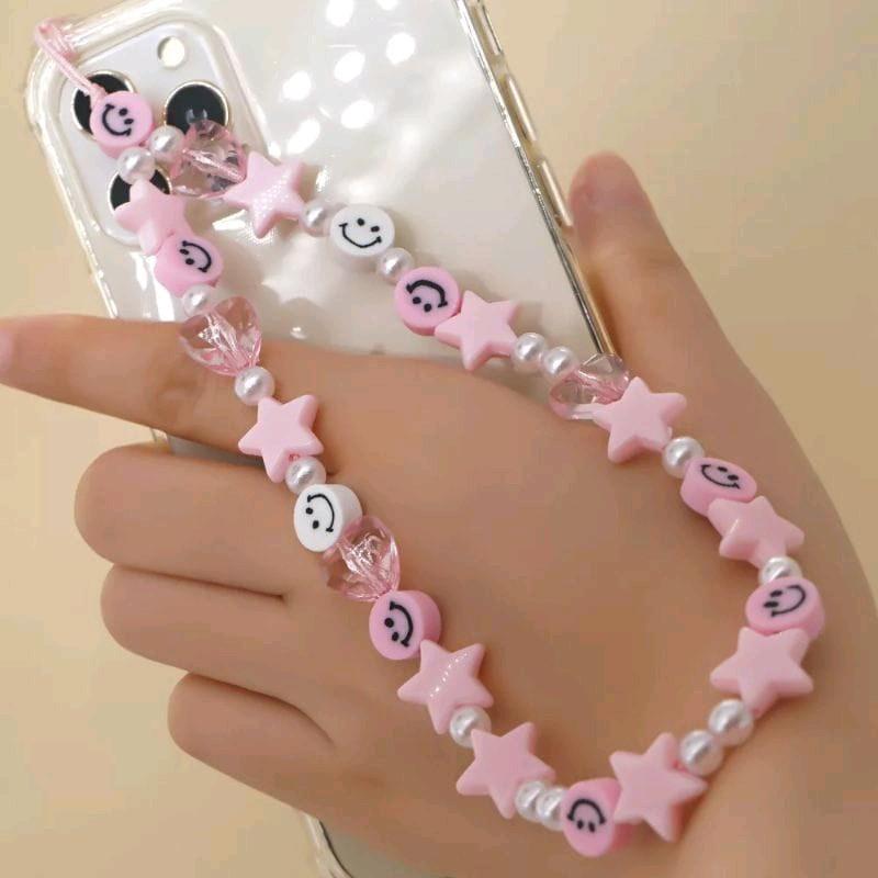 Gantungan HP manik smile | Tali hp Ala Korea 20cm dengan Lanyard 2