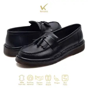 Kenzios Sepatu Formal Pria Kulit Asli Gates Black Solid Series