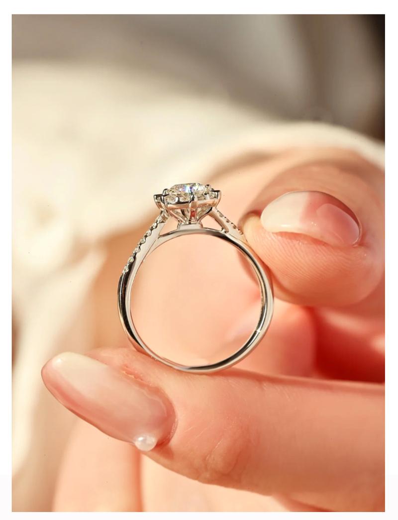 Product Introduction of 【OGDA】Moissanite Ring Womens Sterling Silver plantimun Niche Design Six Prongs 50 cents Diamond Simulation Engagement Wedding Ring 8