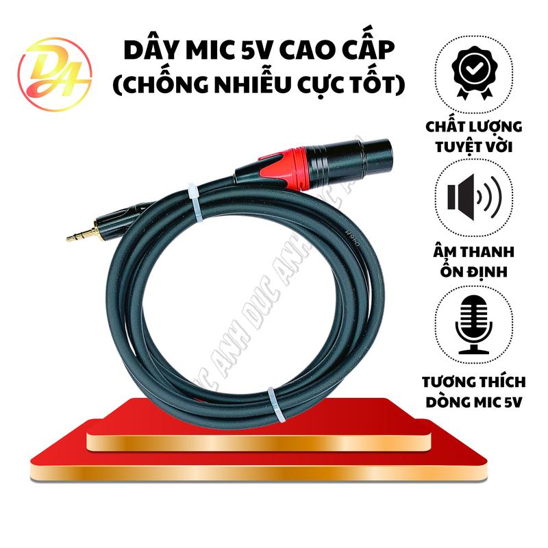 Dây Mic Thu Âm 5V, Dây Micro 3.5mm Thiết Kế Chắc Chắn Cải Thiện Âm Thanh, Bọc Nhựa Dẻo Chống Nhiễu Tốt Phụ Kiện Đức Anh Nghe Nhạc
