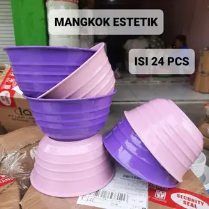 Paket Hemat 24 Pcs Mangkok Plastik Estetik Murah Tebal Diameter 15 Cm Tinggi 7,5 Cm Warna Soft Mangkuk Aestetik