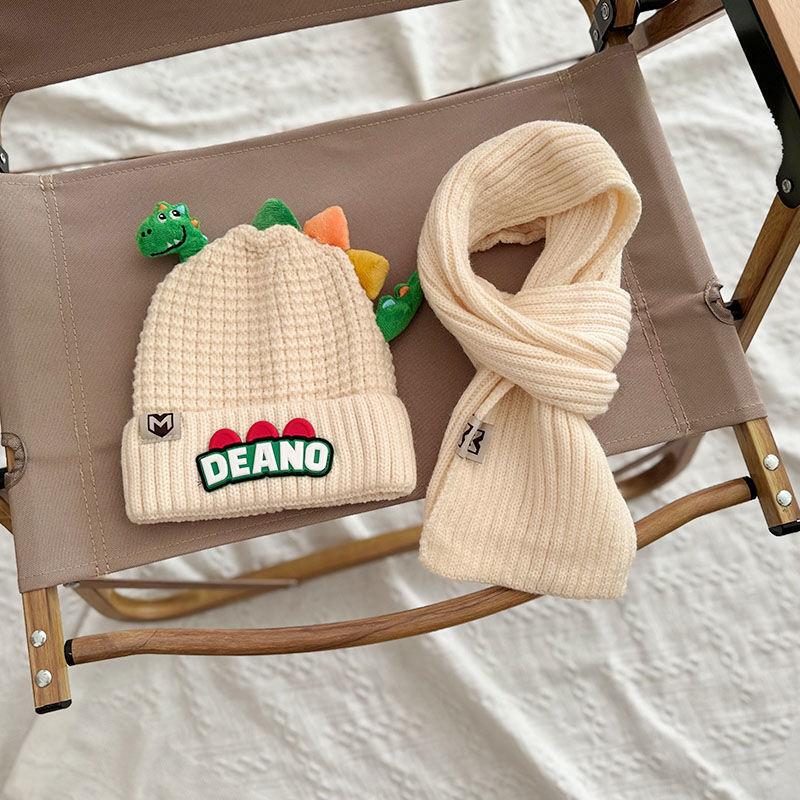 Product Introduction of 1-7Y 2Pcs Children Hat Scarf Set Cute Little Dinosaur Knitted Wool Cap Winter Warm Kids Neckerchief Boy Girl Baby Beanie 21