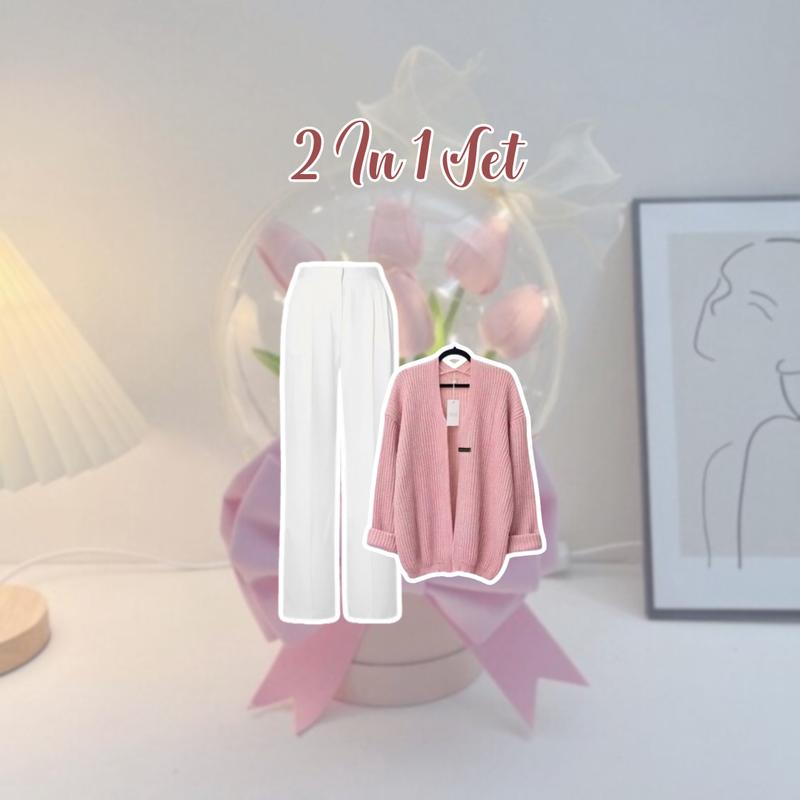 Set Pakaian 3 In 1 Wanita Korean Style Terbaru Model Celana Kulot Cardigan Inner Set AD126 - Panjang, Baju 2