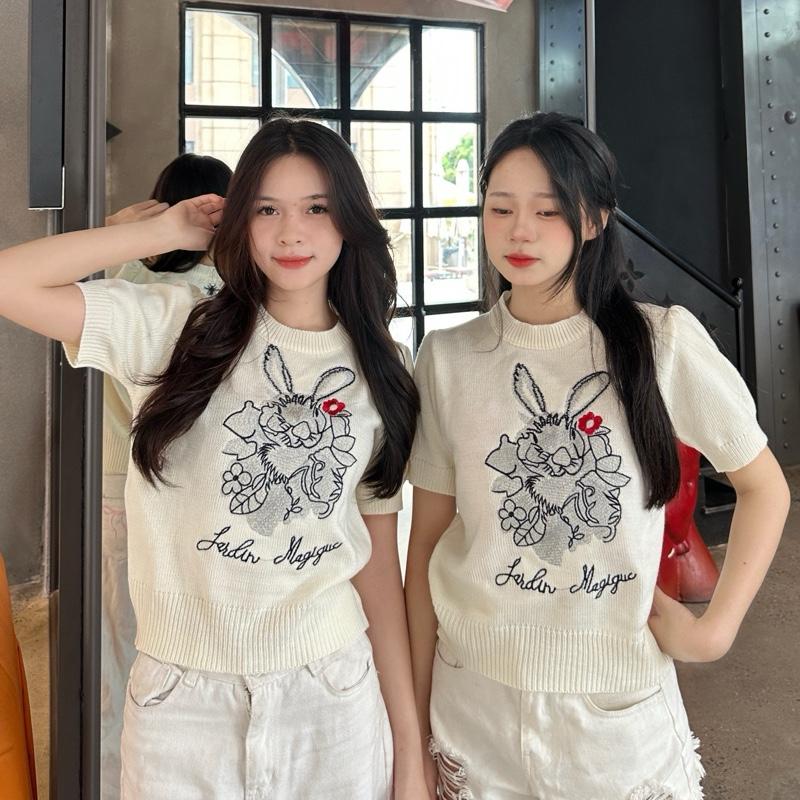 [DEAL MỞ BÁN] ÁO LEN CỘC TAY THÊU HÌNH THỎ