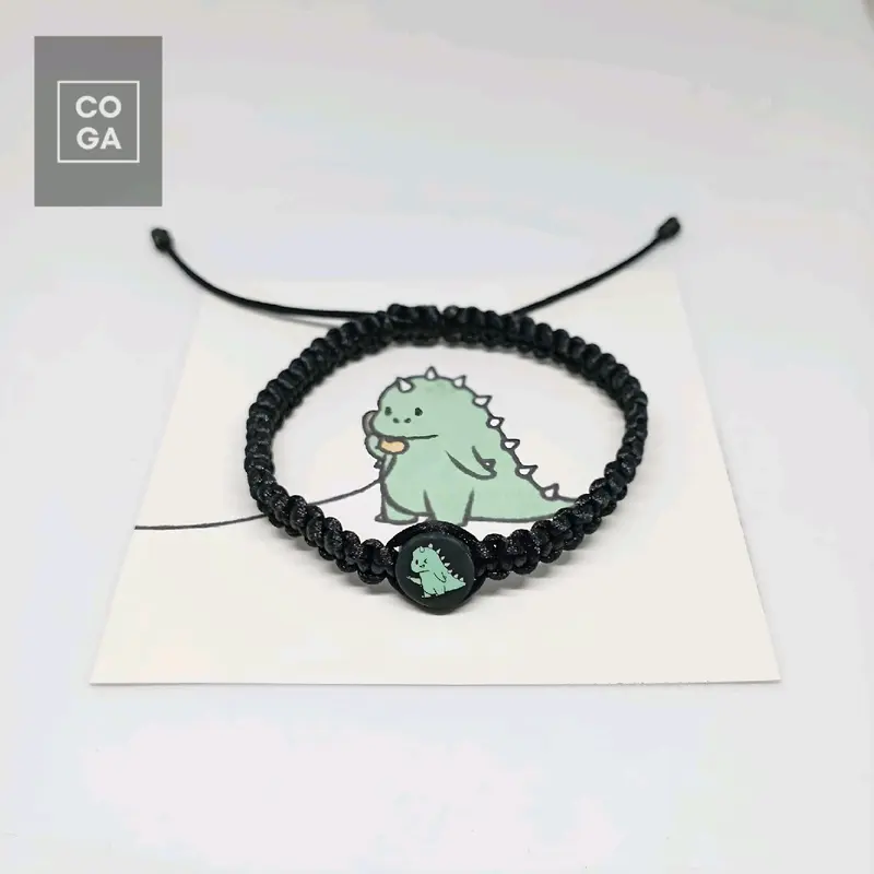 (Free Box & Stiker) Gelang Couple Dino Hijau dan Pink Couple Bracelets Dino Unisex Untuk Pria dan Wanita Gelang Dino Anyam Gelang Daily Magnet 3