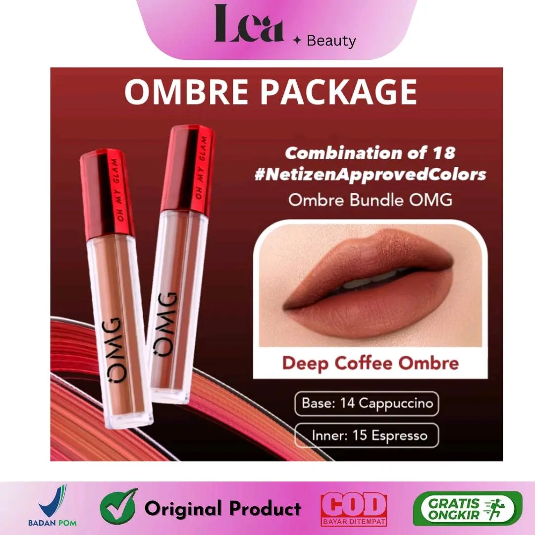 Paket Bundling Ombre Lips OMG Oh My Glam Lip Cream OMG Lipcream Matte Ombre Lipstik Awet Tahan Lama  Kosmetik Bibir