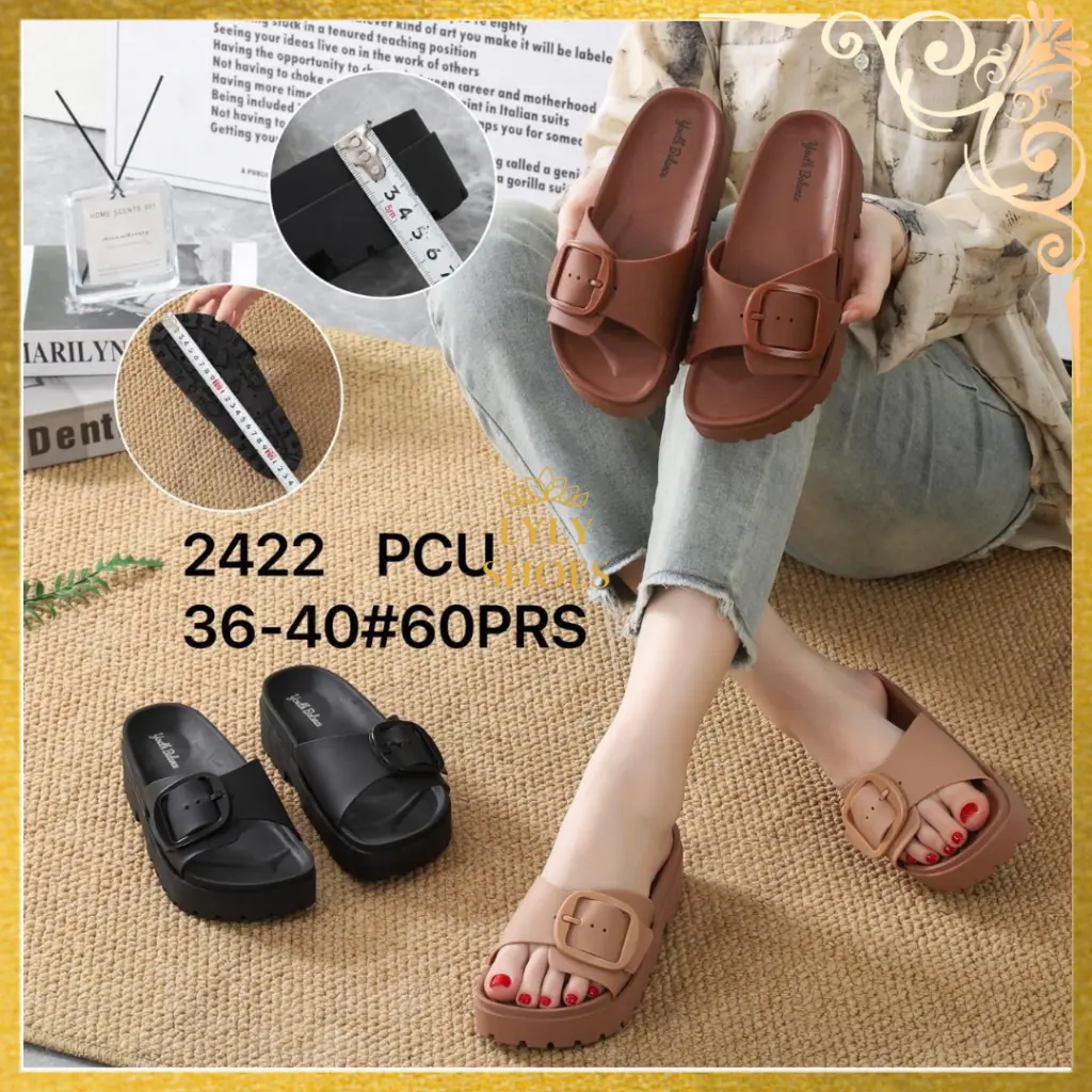 Sandal Selop Jelly Wanita Youth Balance Motif Gesper Karet Hak Rendah 2422