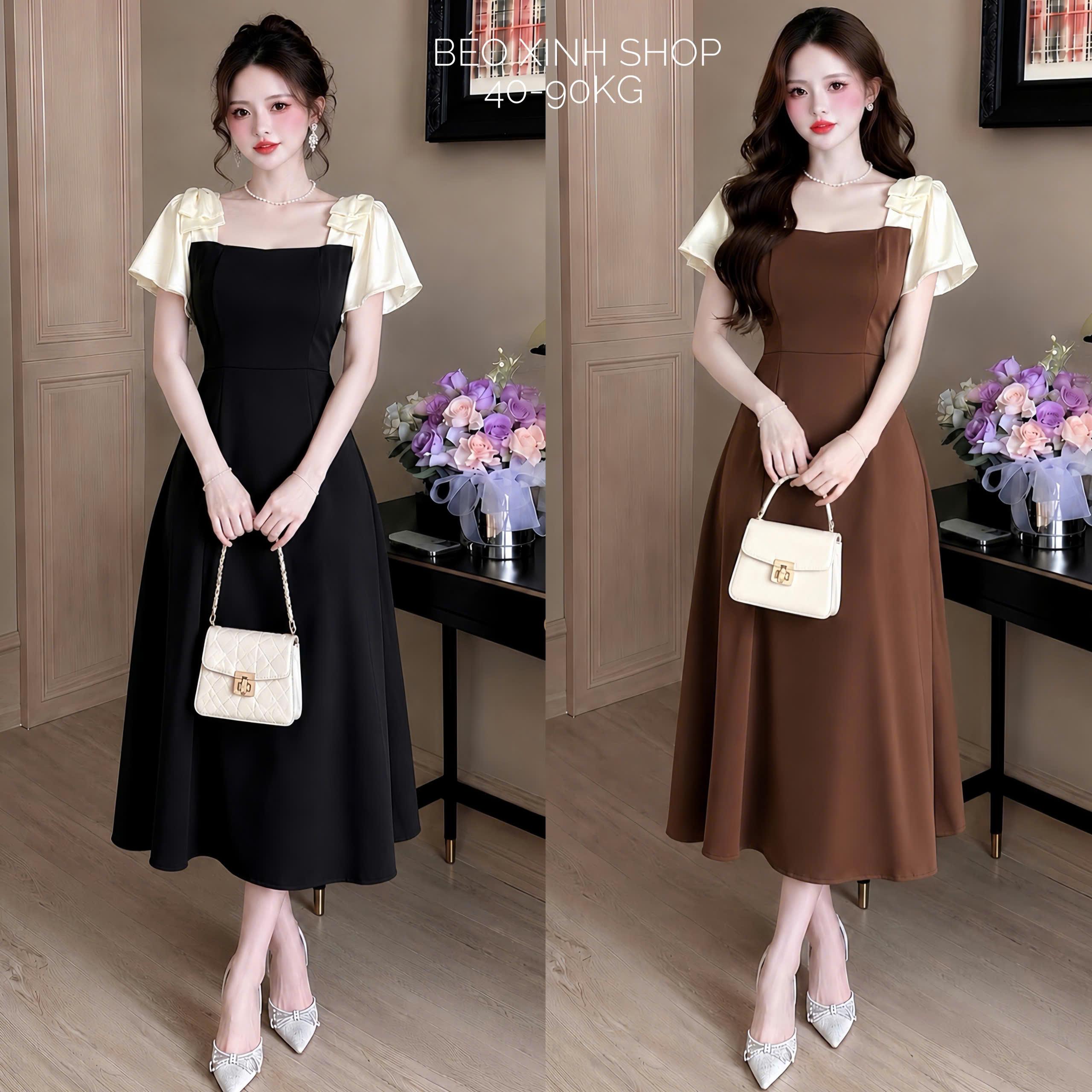 Đầm Xòe Bigsize Phối Tay Kem Tiểu Thư – Vải Tuyết Mưa Cao Cấp 40–90kg Béo Xinh Shop - B.1868