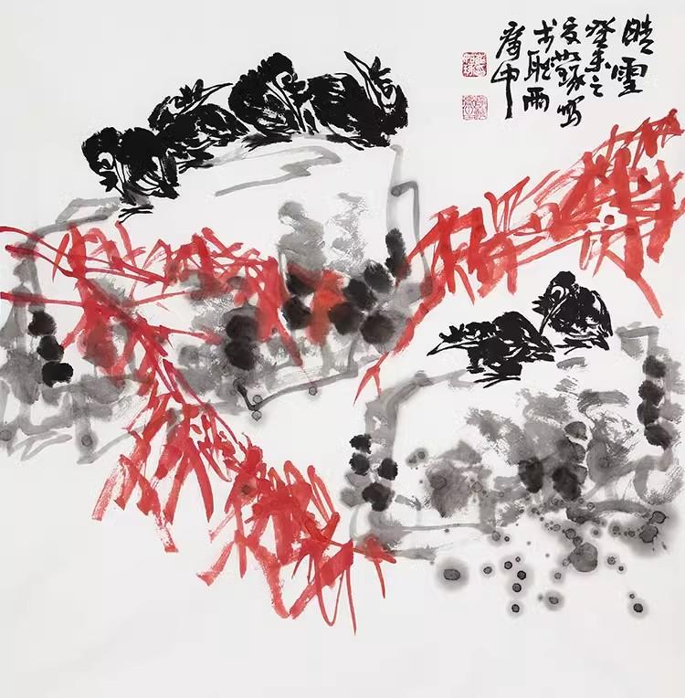 Product Introduction of Chinese artist Cui Ruzhuo's hand-painted Chinese painting of flowers and birds titled "Sunny Snow" comes with a certificate. 5