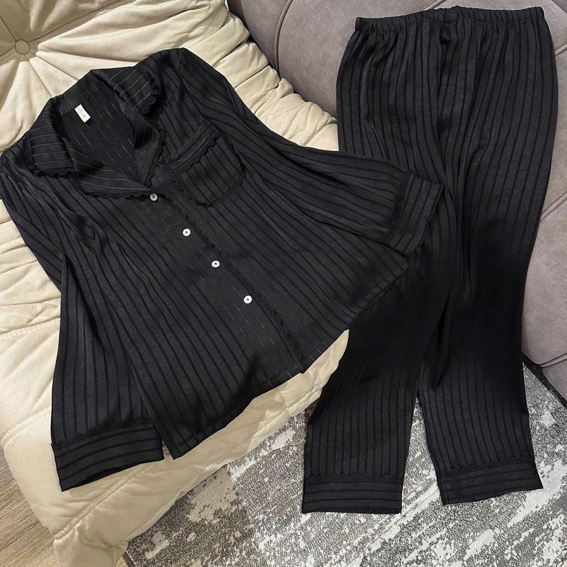 N415- Pijama dài tay lụa tơ cao cấp viền sọc cho nữ- Bộ ngủ mặc nhà hàng quảng châu cao cấp cho nữ (women)