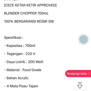 [Cece Ketar Ketir] LUNALIFE MFP7 Mini Food Chopper 700ml Giling Halus dan Kasar 4 Mata Pisau Tajam