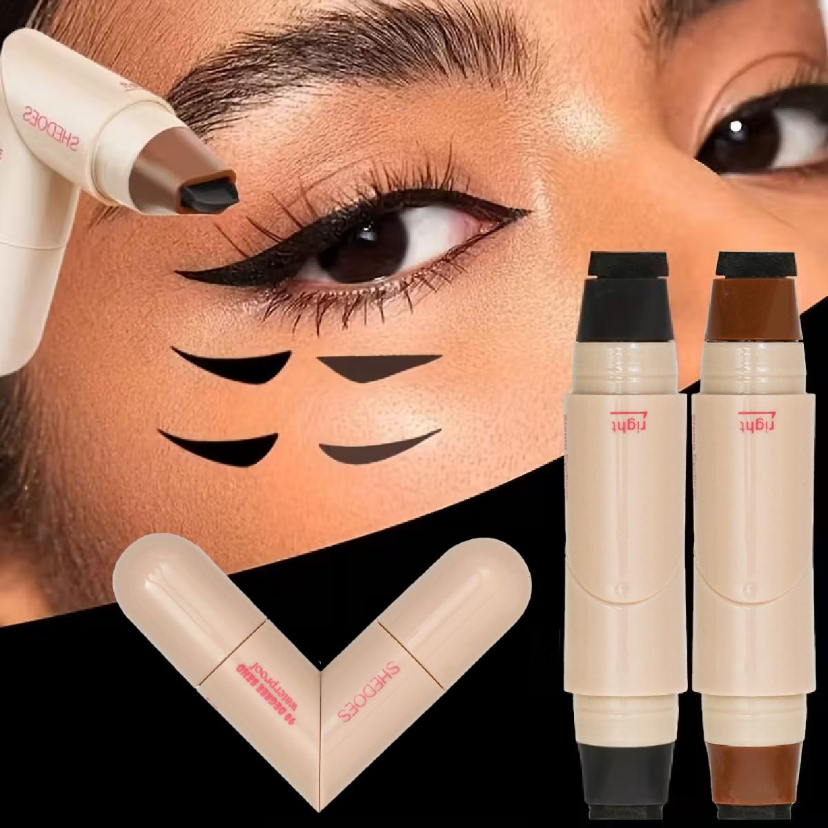 Double-Sided Rotating Design Eyeliner Stamp Pen, Brown & Black Waterproof Sweatproof Smudge-Free Makeup Tool, Perfect for Beginners Quick Eye Makeup, Enhance Eye Makeup