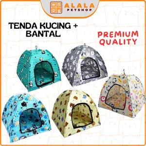 Paket Tenda Kucing Besar Alalastore Cat Tent Portable Plus Kasur Alas Tidur Kucing Anjing Motif Banyak dan Lucu