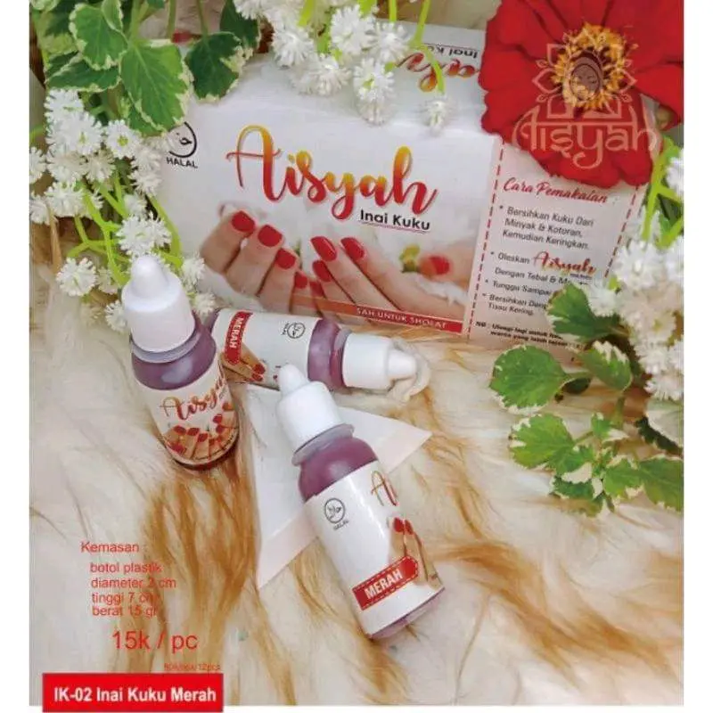 Inai Kuku Aisyah Isi 15 ml - Varian Maroon & Merah - Nail, Kering 1