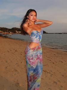 Women's All Over Print Cut Out Tube Dress, Fashion Casual Sleeveless Dress for Beach Holiday Vacation, Ladies Summer Clothes, Womenswear