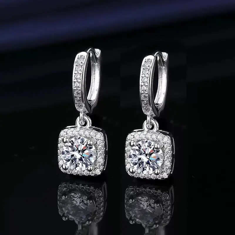 Anting perak imitasi moissanite satu karat untuk wanita, anting jepit zirkon, tas persegi putri populer, trendi 0