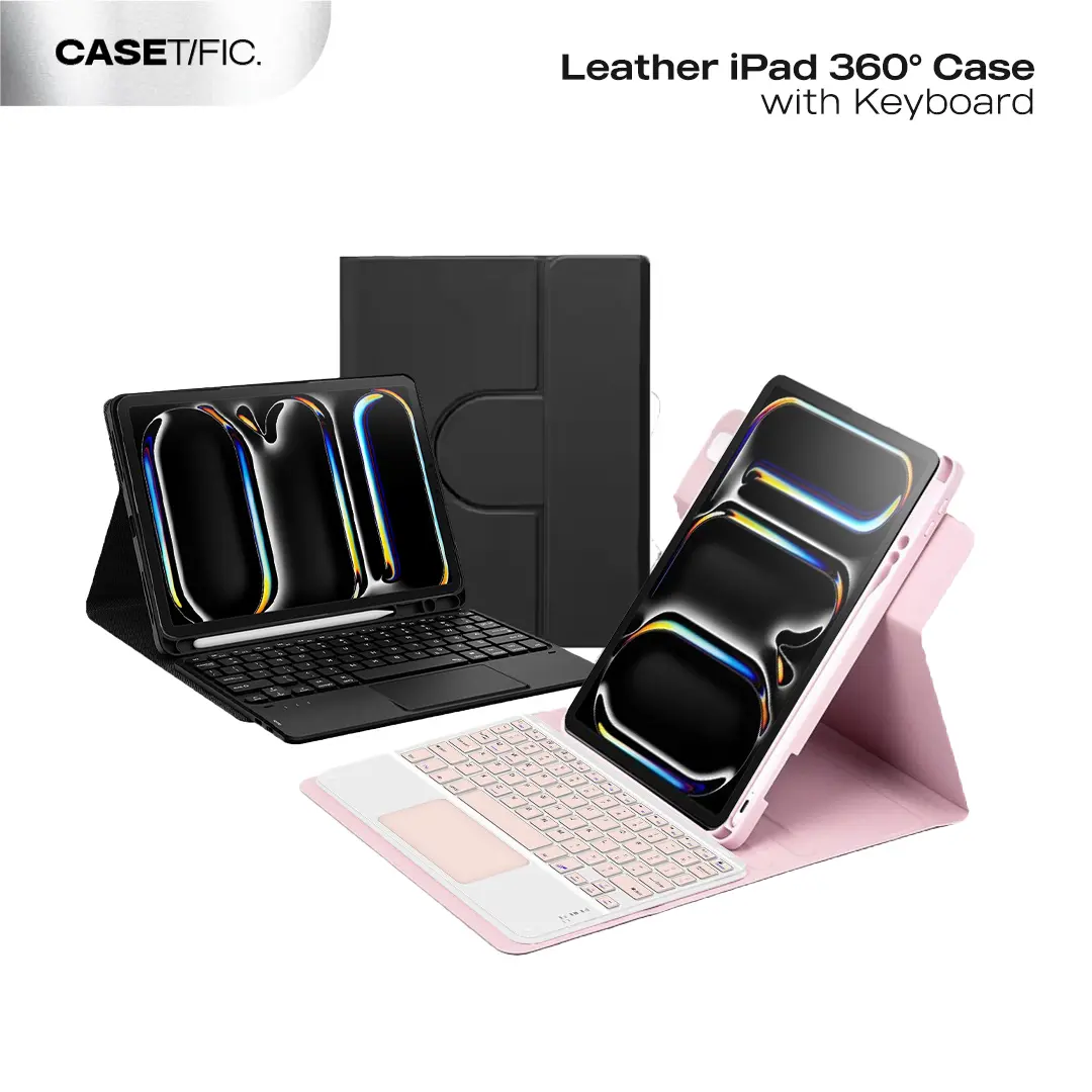 Leather TPU 360° Case with Trackpad Keyboard Compatible for iPad Gen 9 10.2" / Gen 10 10.9" / Air 5 10.9" / Air 6 11" / Pro 11" 2021 / Pro 11" 2024