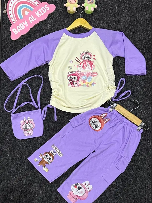 Setelan Anak Perempuan Viral baju model serut Free Tas 2 - 10 Tahun Celana Cargo Parsel 3