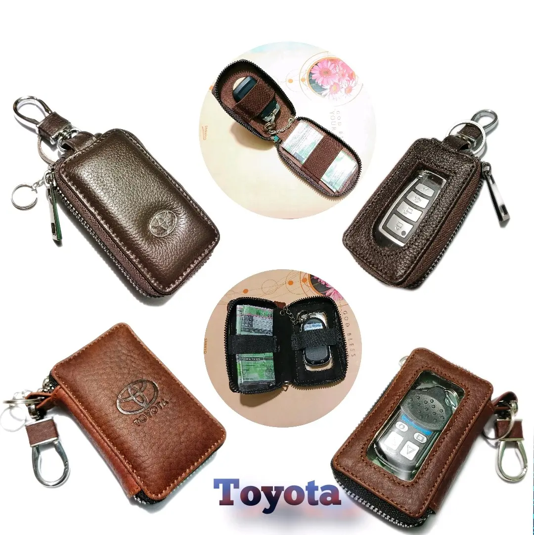 Dompet kunci remote keyless TOYOTA kulit asli dobel karet transparan zipper dompet stnk