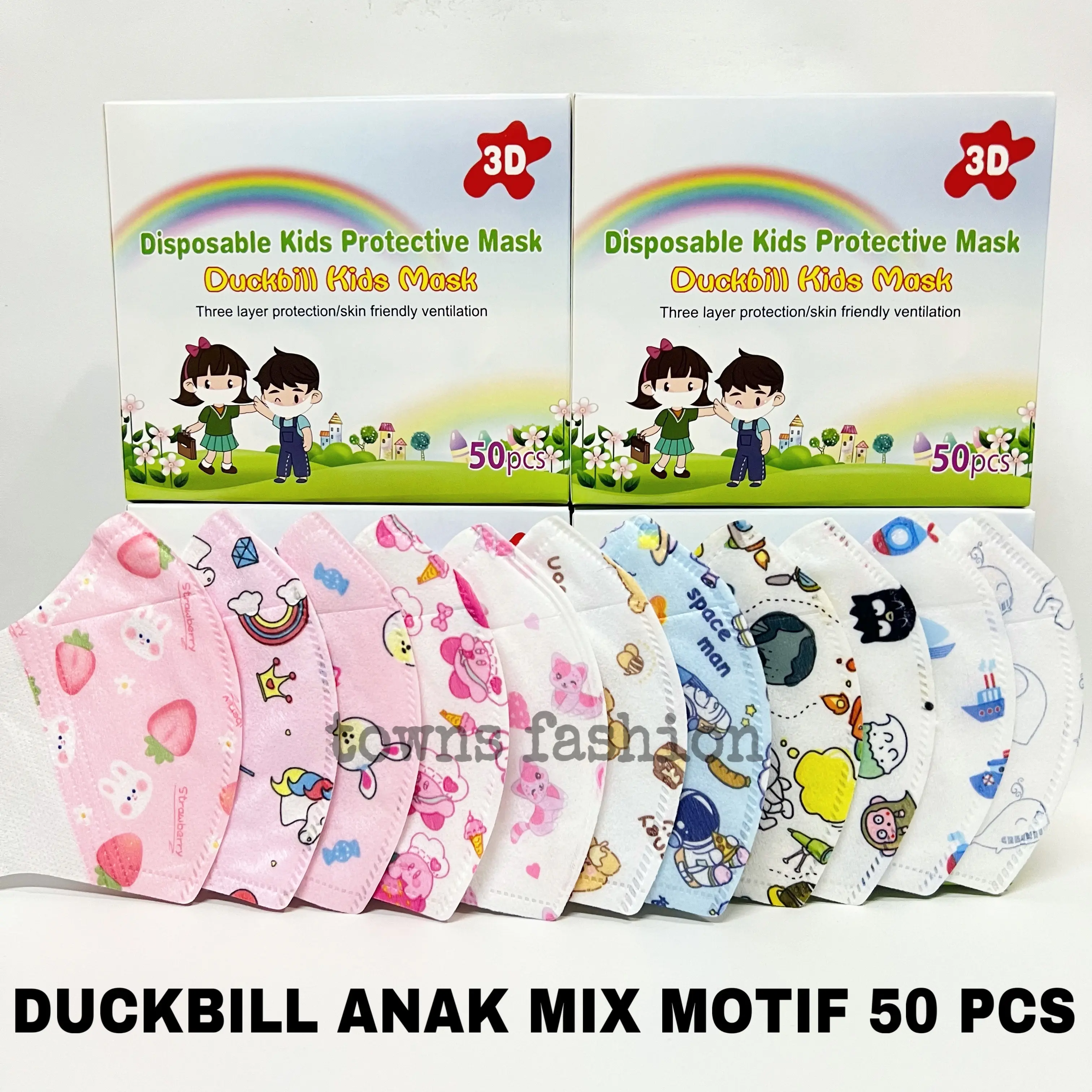 Masker Duckbill Anak Mix Motif 3ply isi 50 pcs Earloop Kids Face Mask