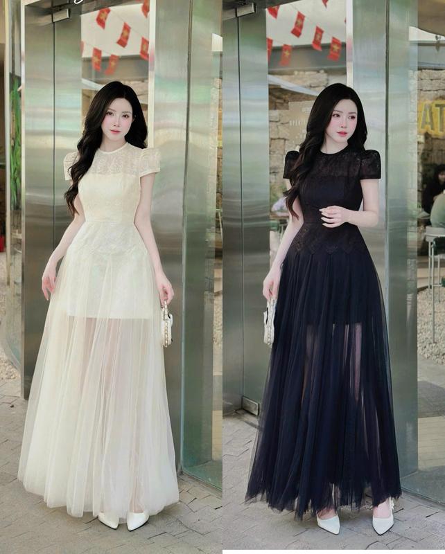 (HÀNG LOẠI 1 -SẴN)ĐẦM ren cao cấp phối lưới  cổ tròn sang trọng PL