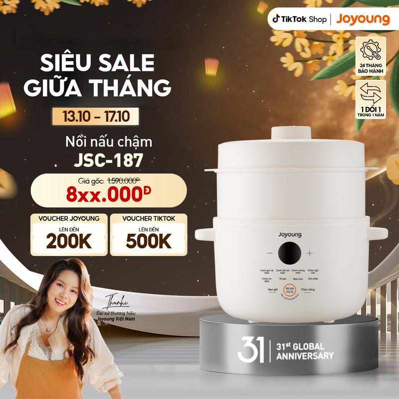 Nồi nấu chậm Joyoung JSC-187 | Dung tích 1.8L | Công suất 300W nồi điện đa chức năng, nồi nấu cháo chậm ăn dăm,chưng yến,nấu chè,hầm canh,chưng yến giúp thức ăn giữ nguyên dinh dưỡng