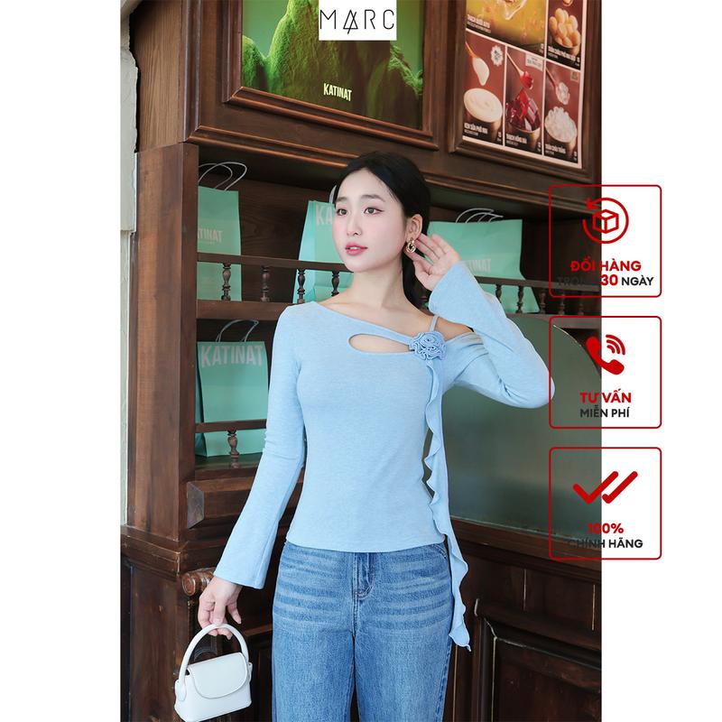 MARC FASHION - Áo thun viền cổ lệch vai đính hoa CBST062125